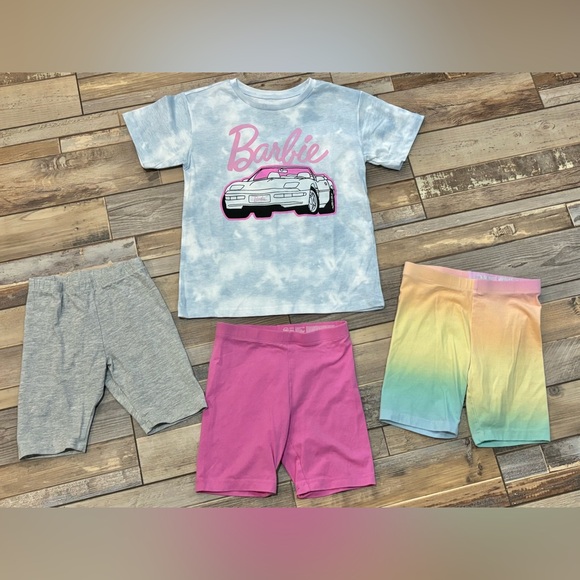 NWT Barbie shirt size 6/6X plus three pair bike shorts - Picture 1 of 4